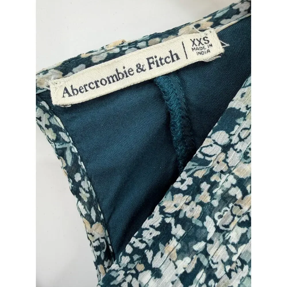 Abercrombie & Fitch Floral Open Back Pleated Mini Dress Teal Long Sleeve XXS